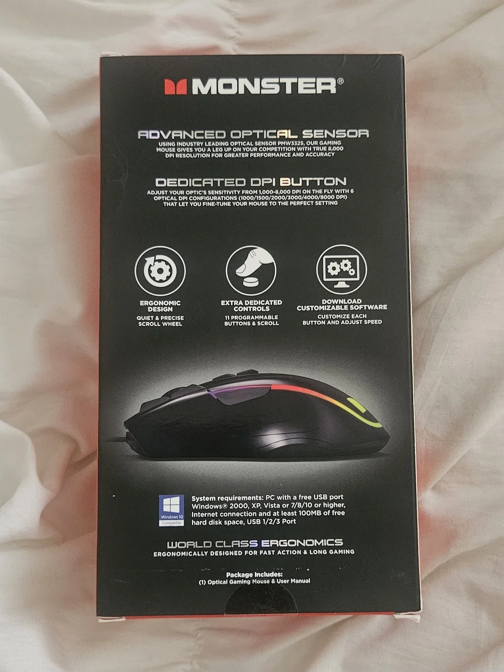 Monster Ghost Ergonomic Gaming Mouse - Black with RGB LED